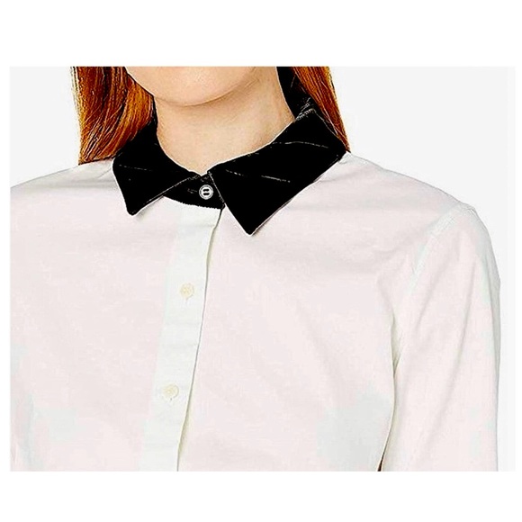 Theory Detachable Velvet Collar Fancy Button Down White Shirt –– NWT - Picture 4 of 17